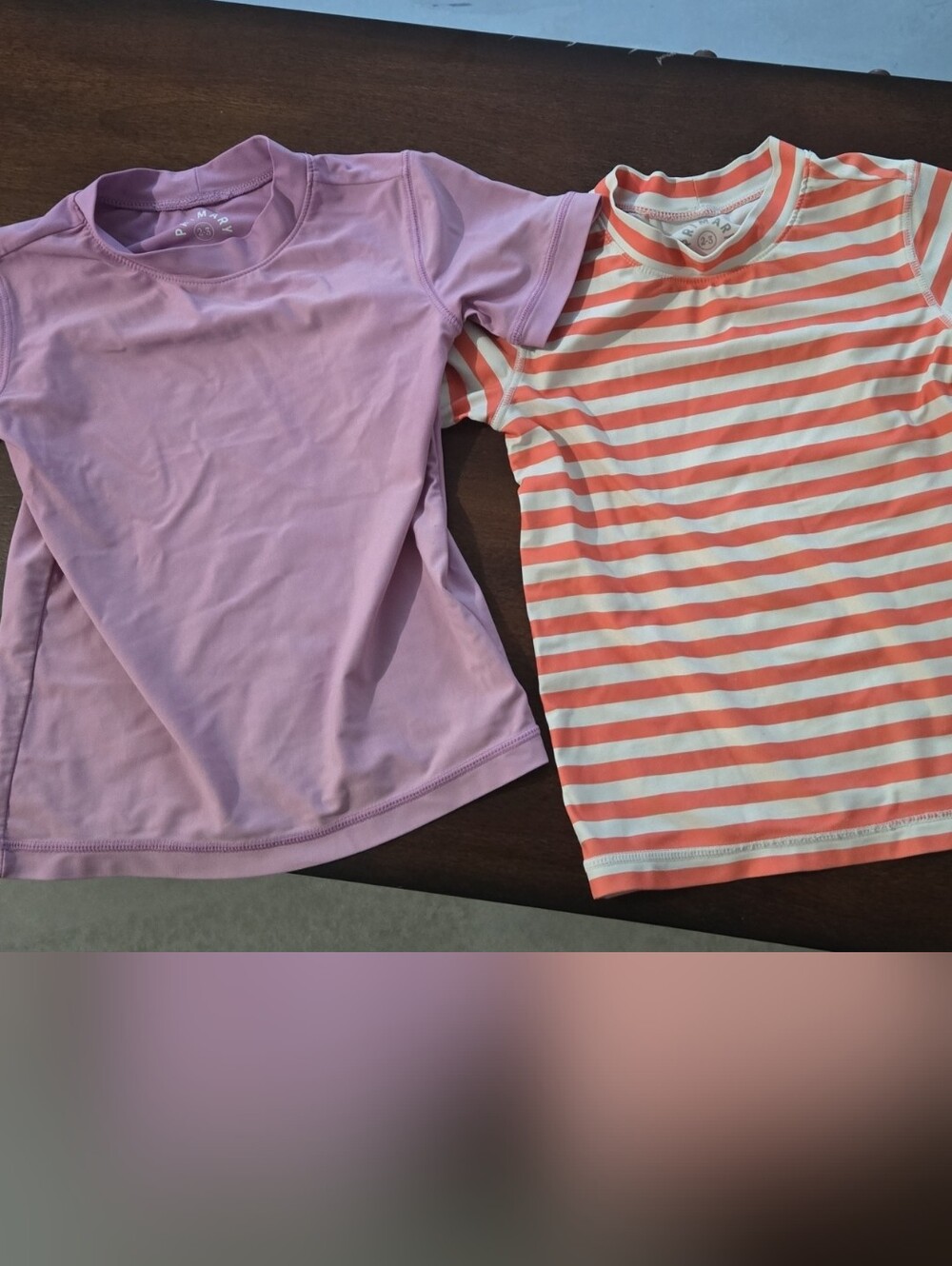 Primary Lavender Rashguard & Coral-White Striped Swim Tee